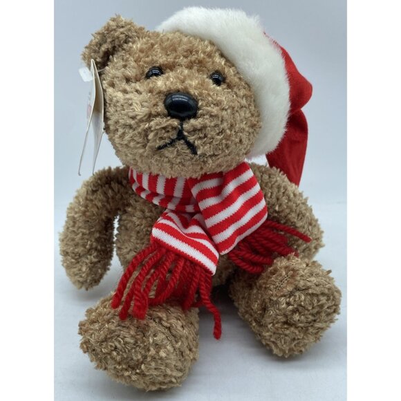 Sears Kringle Brown Bear Beanie Plush Red Santa Hat Striped Scarf Christmas 8 in - Picture 11 of 11